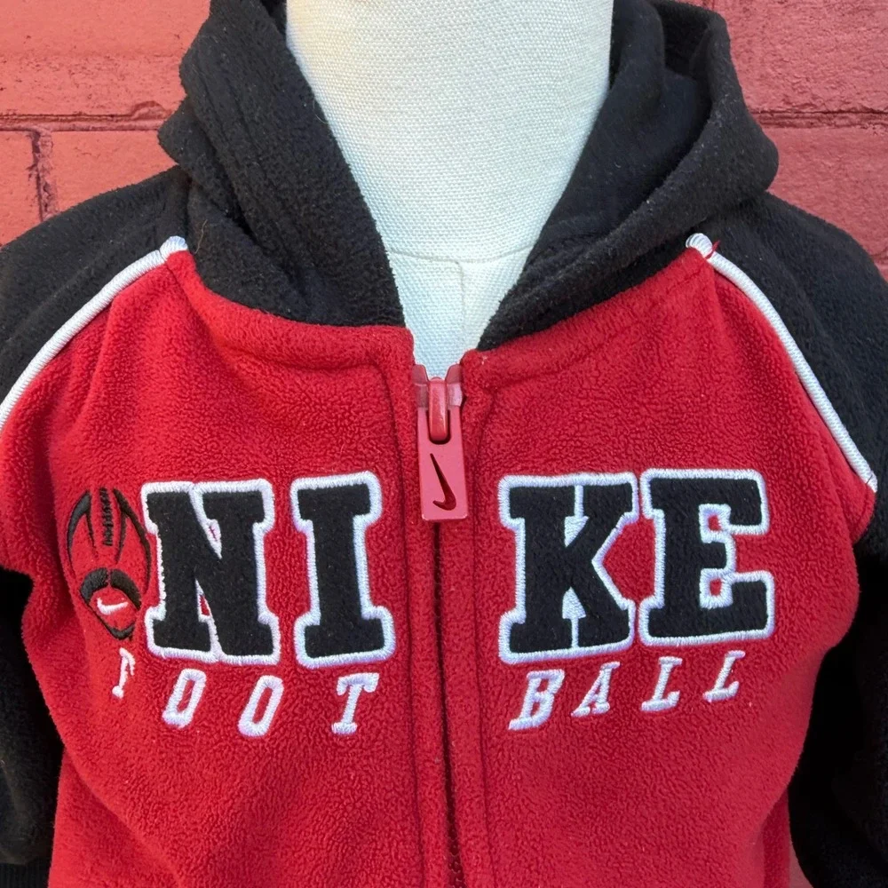 Vtg Y2K Nike Football Fleece Zip Up Hoodie Red Black White Infant Size 12 Months